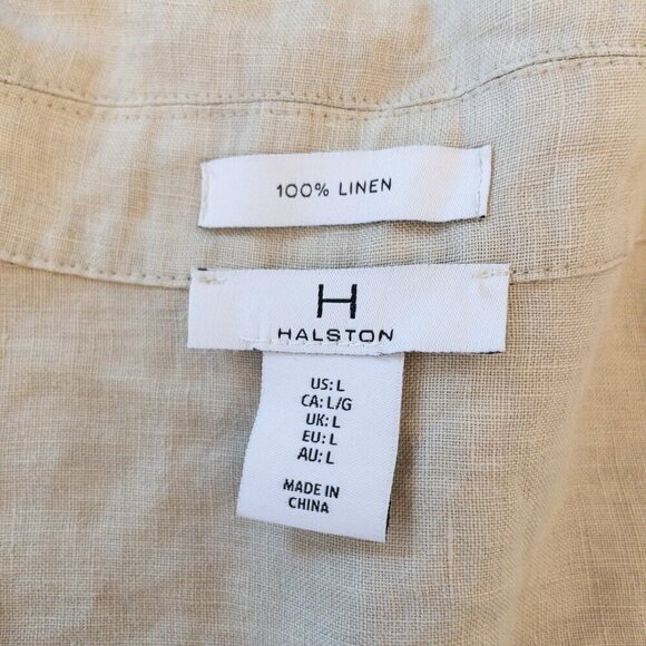 Halston 100% Linen Belted Trench Dress Coat in Beige Large Lightweight Layer - Picture 3 of 4